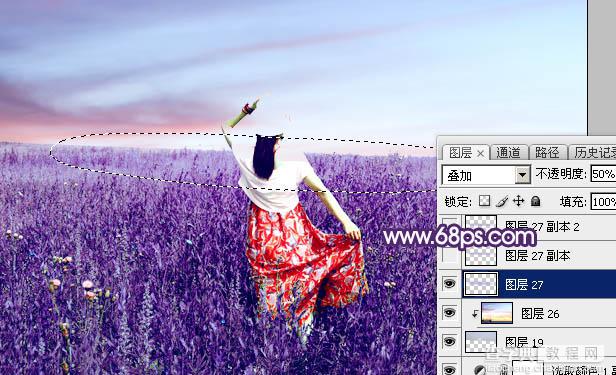 Photoshop调制出魔幻的蓝紫色草原人物图片26