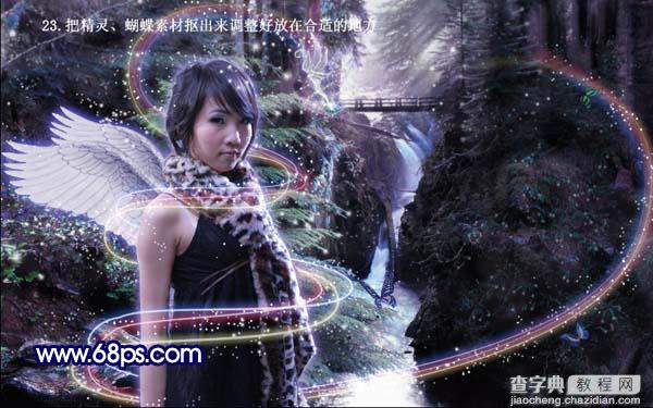 photoshop 合成树林里梦幻的紫色天使30