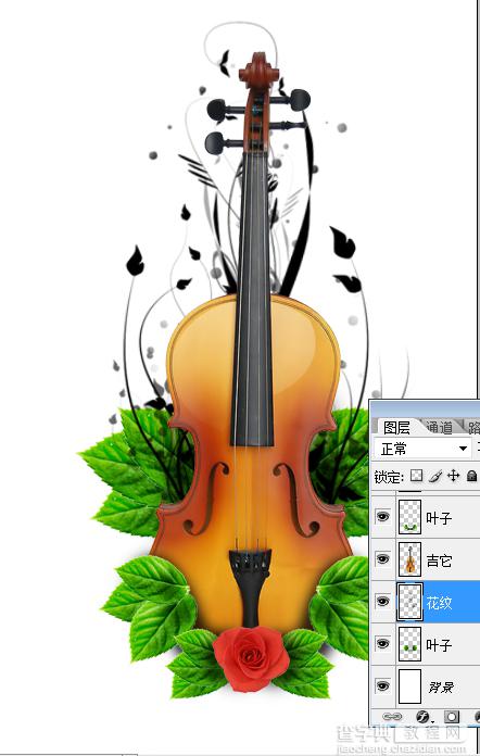 photoshop 用玫瑰装饰吉它效果8