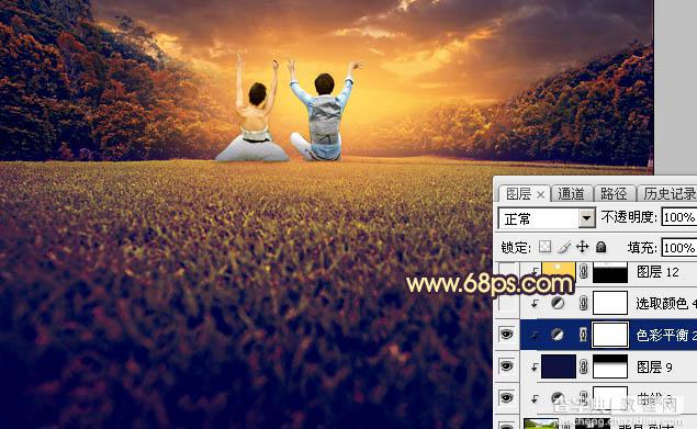 Photoshop调出灿烂的秋季晨曦色草地上的情侣图片35