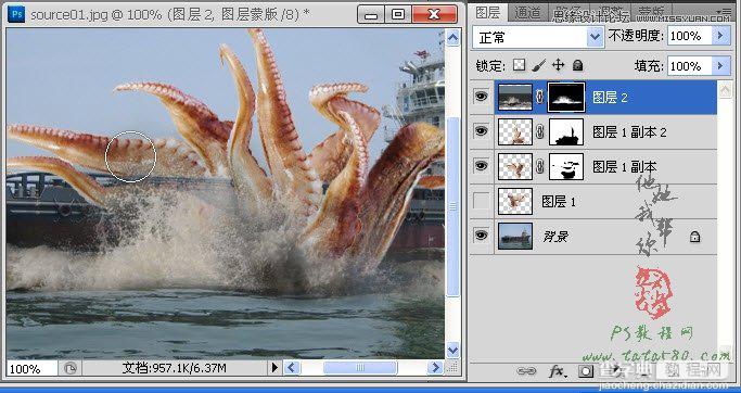 Photoshop合成史前大章鱼袭击轮船效果24