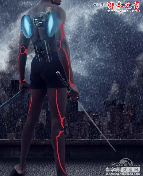 Photoshop合成制作雨夜杀戮的超智能机器人战士110