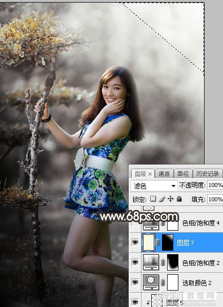 Photoshop为树林人物图片调制出唯美的中性暗红色效果41