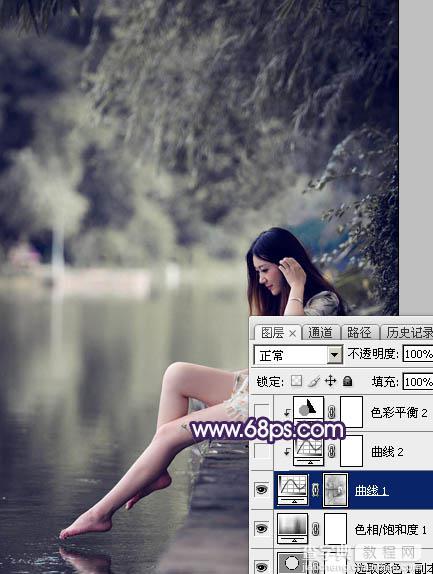 Photoshop将水景人物图片打造出唯美的中性冷褐色14