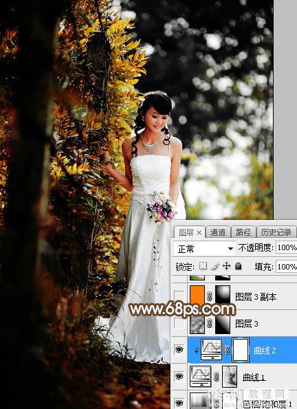 Photoshop将树林婚片调制出灿烂的阳光暖色14