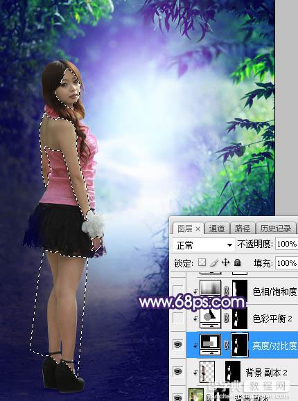 Photoshop将树林人物图片打造唯美的暗调蓝紫色20