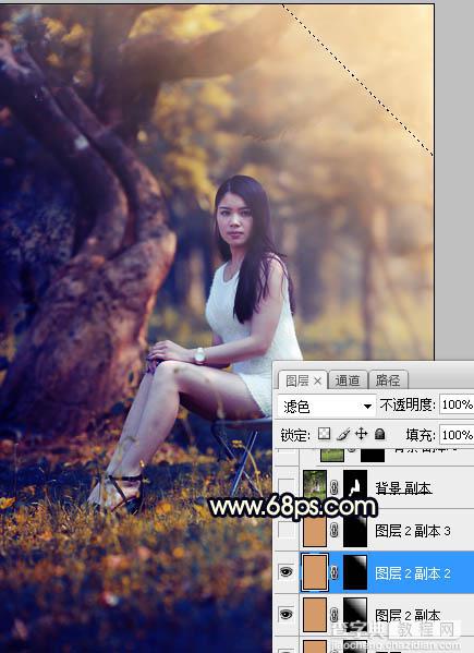 Photoshop调制出唯美的深秋暗黄色树林人物图片23