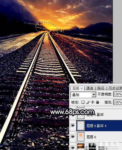 Photoshop为铁轨图片加上晨曦暖色32