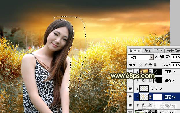Photoshop将绿竹边的人物图片调出唯美的秋季霞光色33