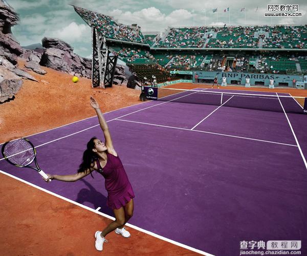 Photoshop合成户外体育馆羽毛球比赛图片9