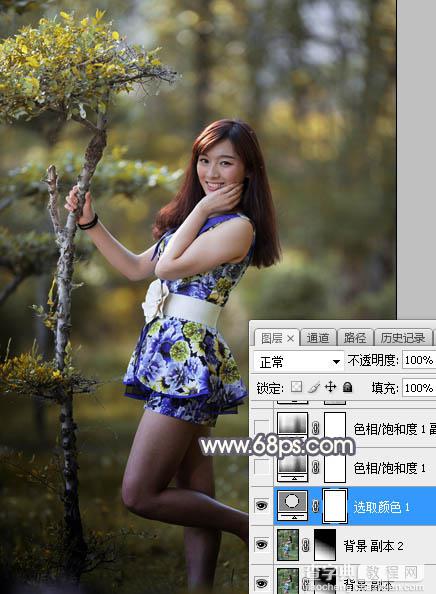 Photoshop将树林人物图片打造出深秋暗红色效果8