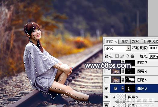 Photoshop将铁轨人物图片打造出昏暗的秋季效果35