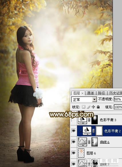 Photoshop为树林人物图片调制出淡美的秋季黄褐色40