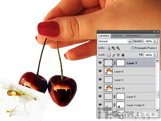 photoshop 经典合成张开血盆大嘴樱桃14