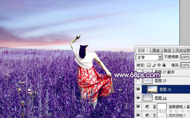 Photoshop调制出魔幻的蓝紫色草原人物图片25