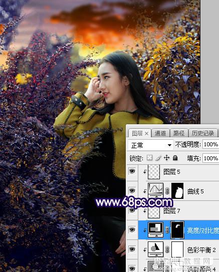 Photoshop调制出灿烂的蓝黄色霞光绿树中的人物图片34