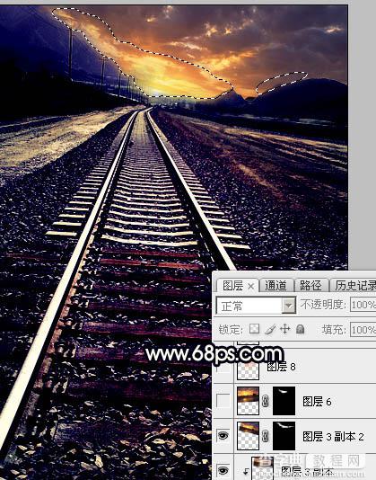 Photoshop为铁轨图片加上晨曦暖色28