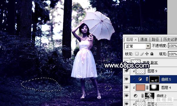 Photoshop调制出霞光中的树林人物图片29