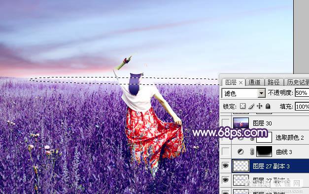 Photoshop调制出魔幻的蓝紫色草原人物图片29
