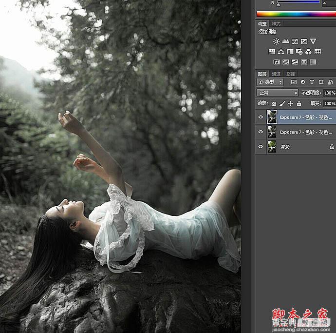 Photoshop将树林人物图片打造梦幻的中性绿褐色7