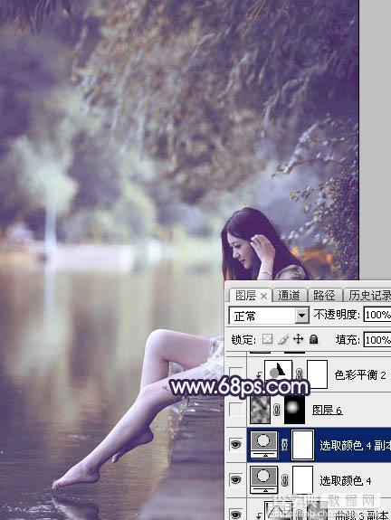 Photoshop为湖景人物图片打造出唯美的淡调蓝紫色36