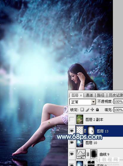 Photoshop调制出魔幻的青蓝色水景人物图片55