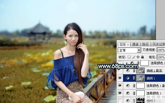 Photoshop调制出荷塘边的人物加上暗调晨曦暖褐色13