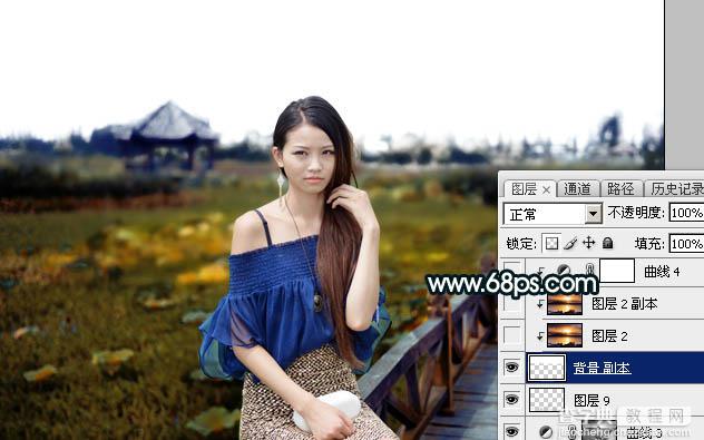 Photoshop调制出荷塘边的人物加上暗调晨曦暖褐色33