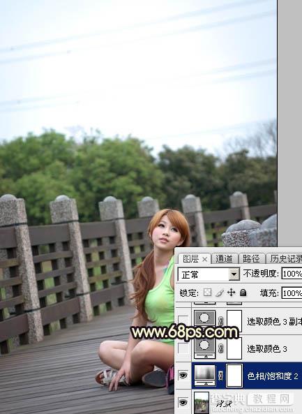 Photoshop调出唯美橙色霞光公园木桥上人物图片5