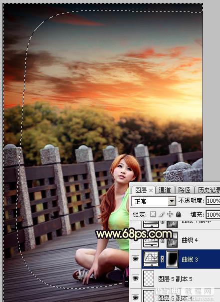 Photoshop调出唯美橙色霞光公园木桥上人物图片42