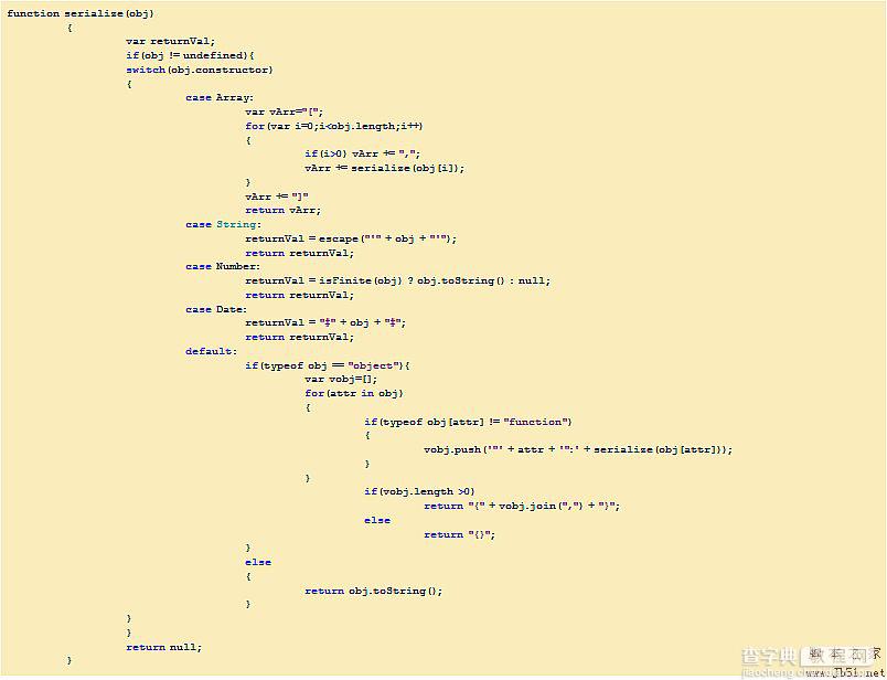 JavaScript 序列化对象实现代码1