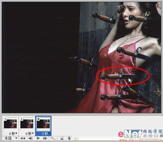 Photoshop教程：制作以美女为靶的飞刀动画14