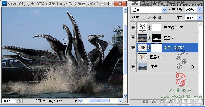 Photoshop合成史前大章鱼袭击轮船效果31