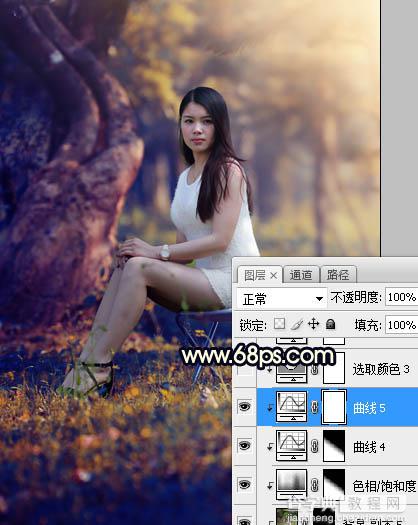 Photoshop调制出唯美的深秋暗黄色树林人物图片33
