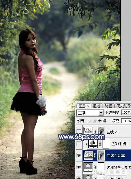 Photoshop调制出梦幻的秋季冷色树林人物图片7