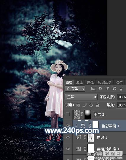 Photosho调制出暗调冷色调树林中人物图片16