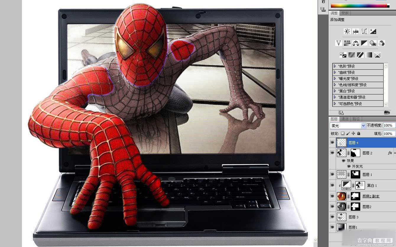 PS合成超逼真的蜘蛛侠钻出屏幕的3D特效教程22