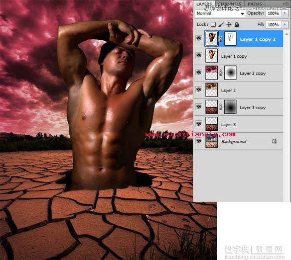 Photoshop图片合成从大地里出生的大力士教程13
