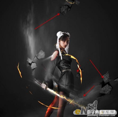 photoshop将美女图片合成制作出超酷的火焰武士39