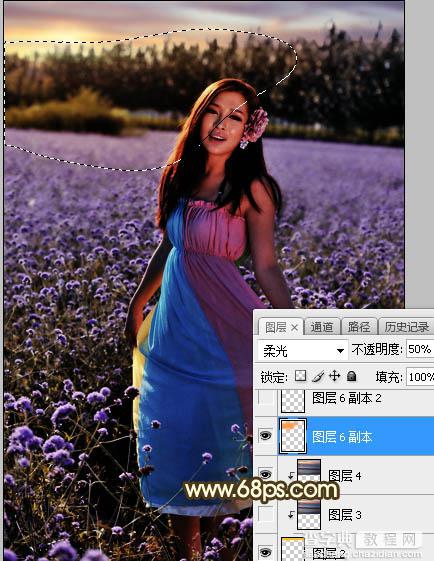 Photoshop调制出唯美的霞光色花圃中的人物图片22