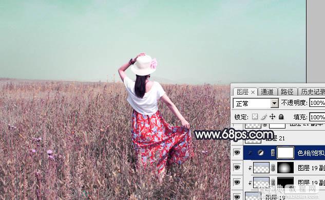 Photoshop将草原人物图片打造出唯美的青紫色效果21