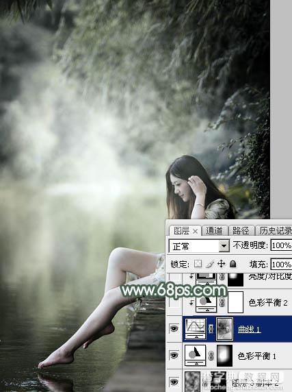 Photoshop为水景人物图片打造出古典中性暗绿色效果22