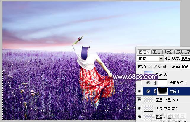 Photoshop调制出魔幻的蓝紫色草原人物图片31