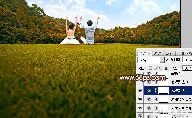 Photoshop调出灿烂的秋季晨曦色草地上的情侣图片10