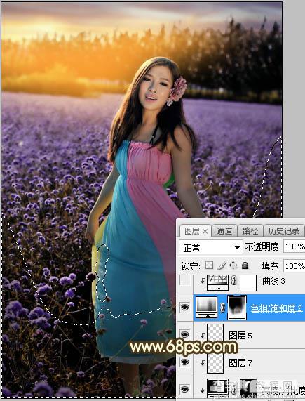 Photoshop调制出唯美的霞光色花圃中的人物图片32