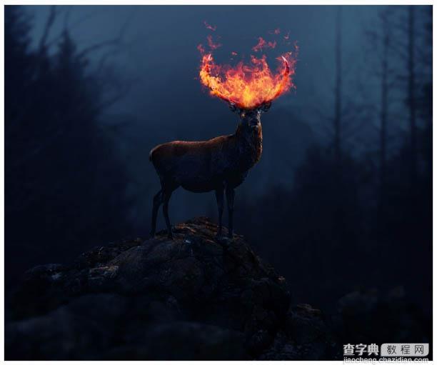 PS合成黑暗森林中的火焰鹿王46