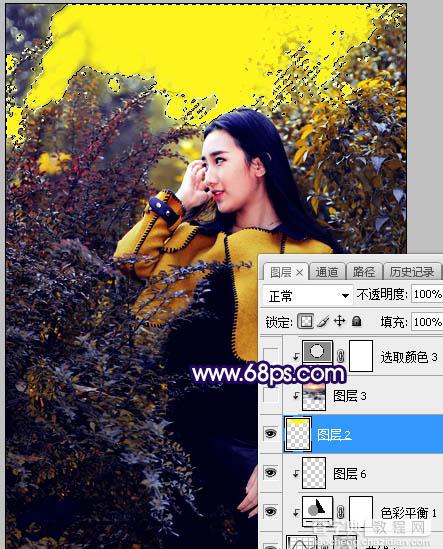 Photoshop调制出灿烂的蓝黄色霞光绿树中的人物图片19