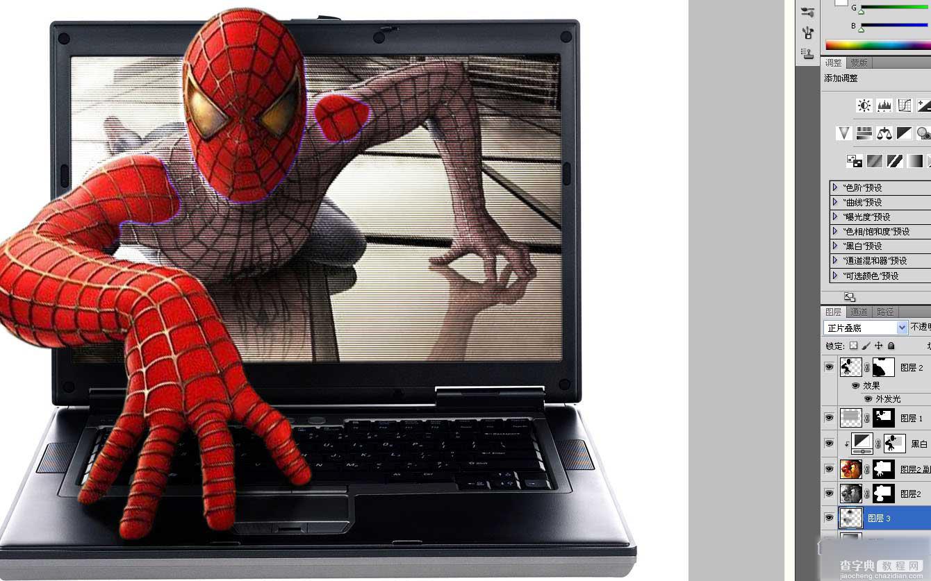 PS合成超逼真的蜘蛛侠钻出屏幕的3D特效教程21