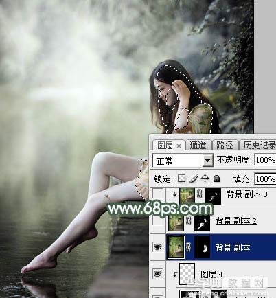 Photoshop为水景人物图片打造出古典中性暗绿色效果28