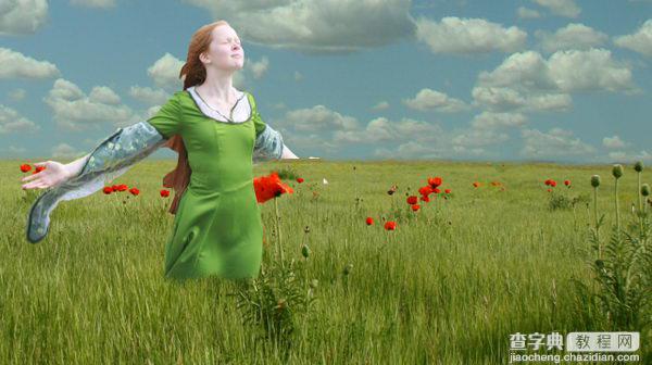 PS经典合成一个美丽女孩陶醉在草原上的场景14